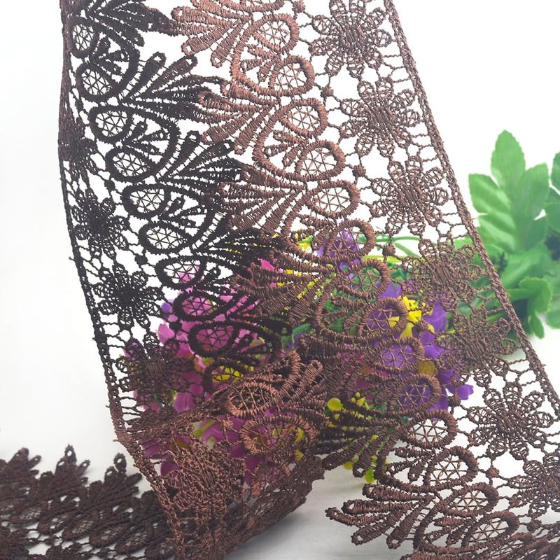 Kuasting 7.5 Yards Floral Lace Edge Trim 9CM Width Europe Chips Pattern Inelastic Embroidery Lace Trim for Sewing Making, DIY Crafts, Gift Wrapping, Wedding Decor (Dark Coffee) - Image 4